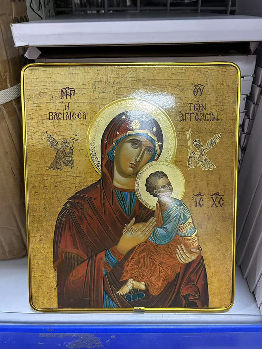 Сребърна икона на Дева Мария, „Нашата Госпожа на Пътя“, религиозен стенен образ с биломинатна технология, 26x22 см, подходяща за подарък, дом или църковен декор