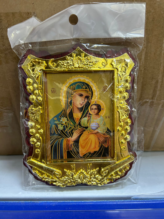 Православни и католически икони на Казанската Богородица, инкрустирана рамка с скъпоценни камъни, размер: 9,5*12 см, изящно ръчно изработени