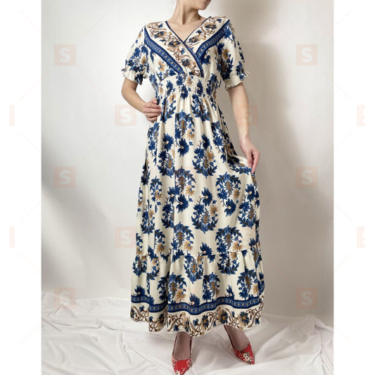 Rochie de dama din jerse cu maneca scurta, pana la genunchi, cu centura in talie