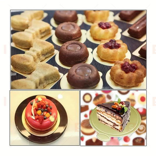 Pachete de 12 mini plăci de tort, plăci de tort cu diametrul de 9 cm, plăci de prăjituri cu mousse, hârtie aurie, plăci rotunde de unică folosință pentru tort, suport pentru tort, afișaj pentru desert de nuntă