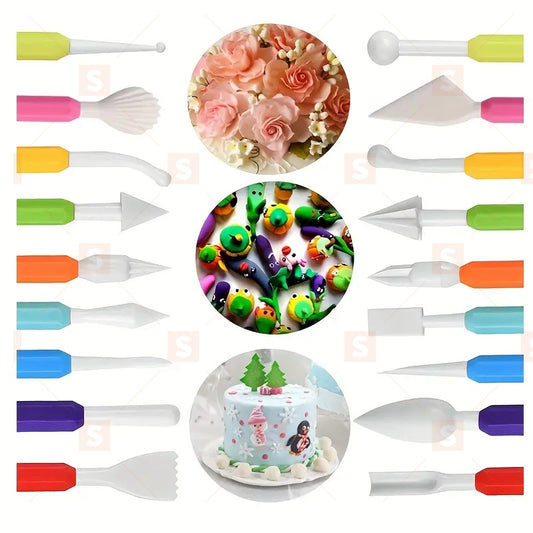 Instrument de modelare pentru fondant, set de instrumente de modelat din 8 piese cu 16 piese funcționale, instrument pentru accesorii pentru copt, fondant, prăjituri, decorare a torturilor