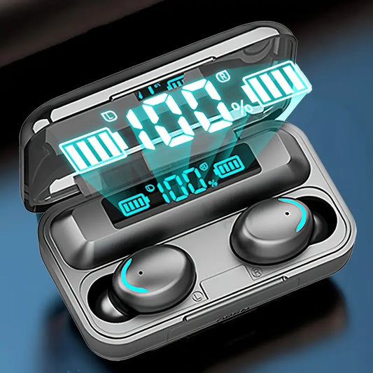 Căști fără fir TWS, căști cu sunet stereo, căști sport, căști intraauriculare cu control tactil cu afișaj de încărcare LED