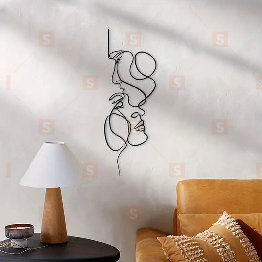 Artă minimalistă de perete din metal, decor de perete cu tablouri, decor de perete cu chip uman, decor abstract, decor de cameră, decor dormitor