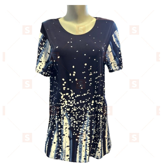 Tricou Marime Plus, Tricou Stretch pentru Femei Plus Print cu Maneca Scurta Gât Rotund