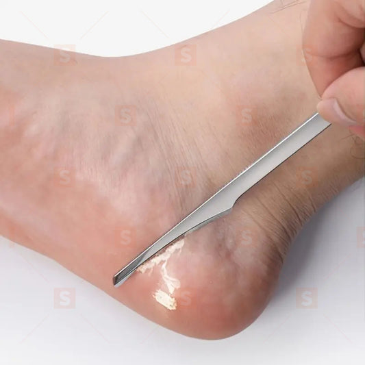 Инструмент за премахване на мазоли и мъртва кожа – ръчна стъргалка за крака от неръждаема стомана, без батерии и химикали, идеален за домашен педикюр и грижа за краката