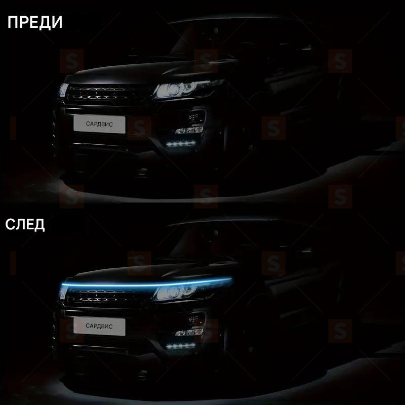 LED светлини за капака на колата – 150 см 12V декоративна лента за решетка, универсална за камиони и пикапи, без батерия, Ледено синьо