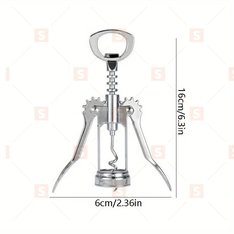 Премиум отварачка за бутилки за вино, отварачка за вино, изработена от крило от цинкова сплав, с многофункционална отварачка за бутилки за вино за тапи и капачки, сребърна