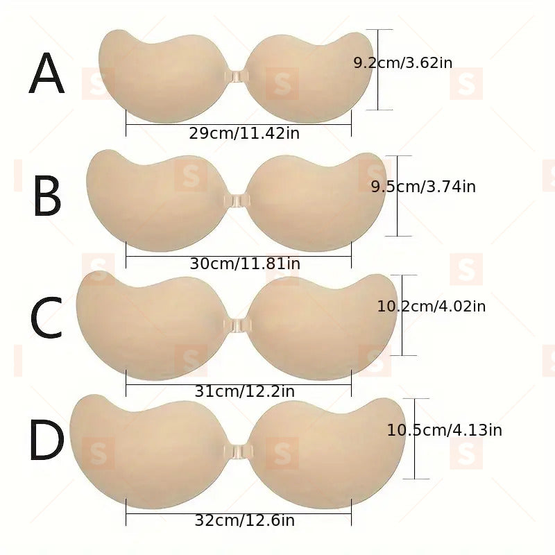 Самозалепващ се сутиен Push Up, сутиен без гръб, силиконов сутиен без презрамки, невидим сутиен, невидим сутиен без гръб за многократна употреба, приятелски настроен към кожата