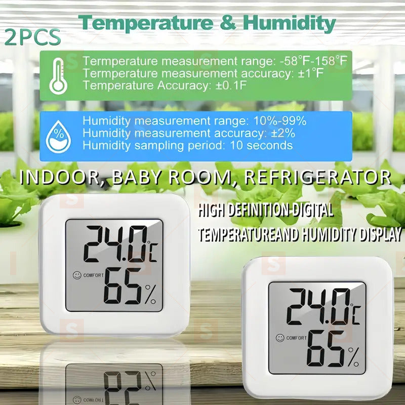 Мини LCD термометър, цифров термометър, вътрешен хигрометър, безжичен хигрометър, влагомер за бебешка стая, всекидневна, офис, оранжерия (бял).