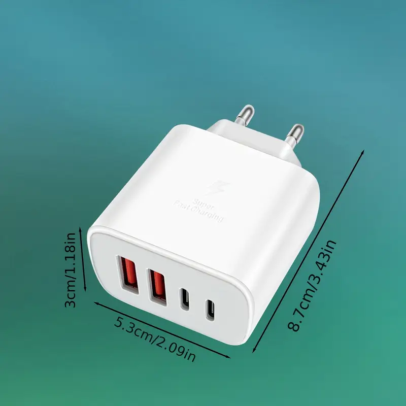 4-портов USB-C адаптер за стена за бързо зареждане, 20W захранване за iPhone 16/15/14/13/12/Pro/ProMax, iPad, AirPods, Apple Watch, Galaxy, европейски стандартен щепсел, 220-240V