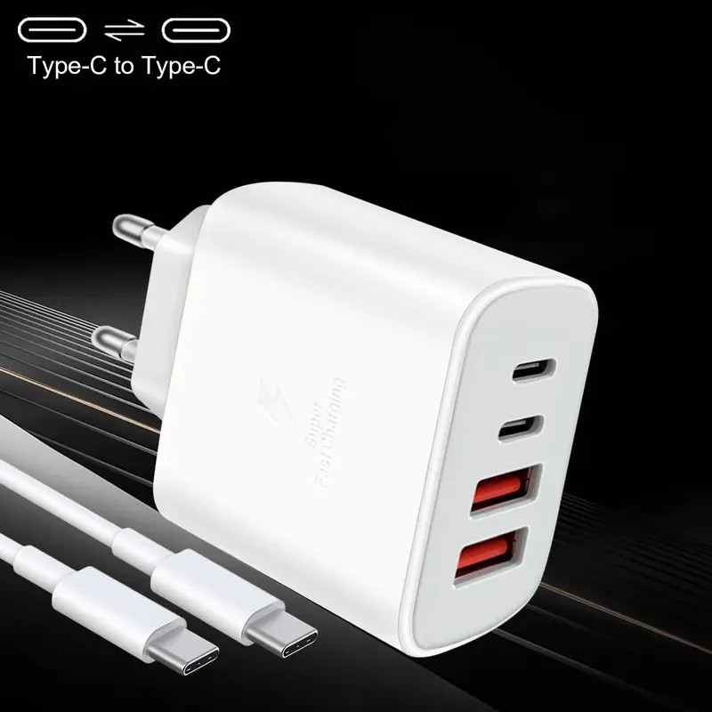 4-портов USB-C адаптер за стена за бързо зареждане, 20W захранване за iPhone 16/15/14/13/12/Pro/ProMax, iPad, AirPods, Apple Watch, Galaxy, европейски стандартен щепсел, 220-240V