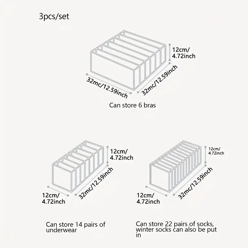 3 бр. кутии за съхранение на бельо, домакинска отделителна тъканна организация на дрехите, органайзер за чекмедже, многофункционален органайзер за гардероб за съхранение на чорапи и бельо.