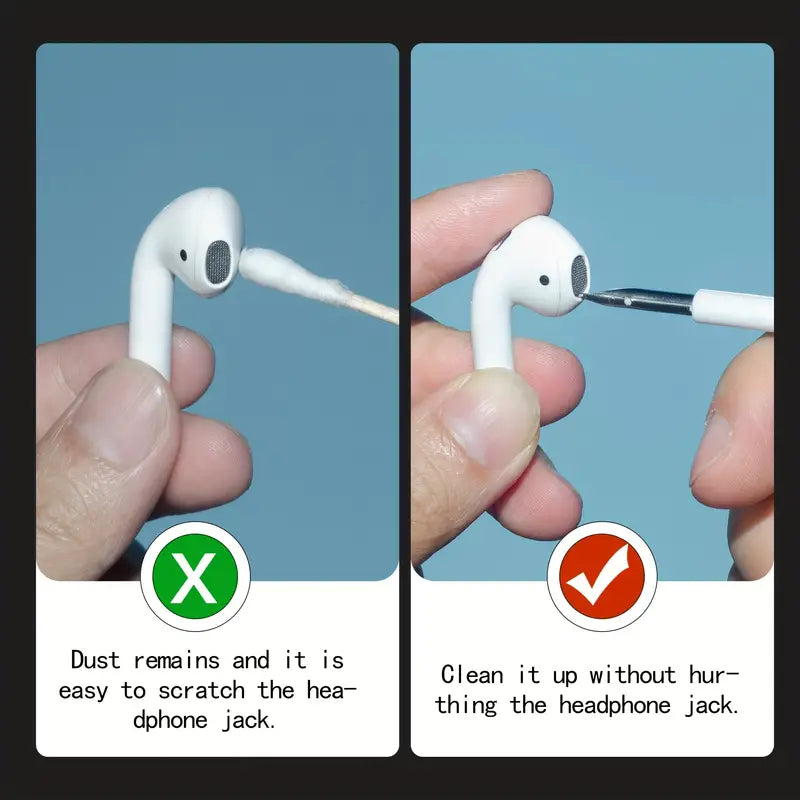 Четка за почистване на слушалки за AirPods и AirPods Pro 1 2, преносим комплект за почистване на калъф за безжични слушалки 3 в 1 с четка за почистване