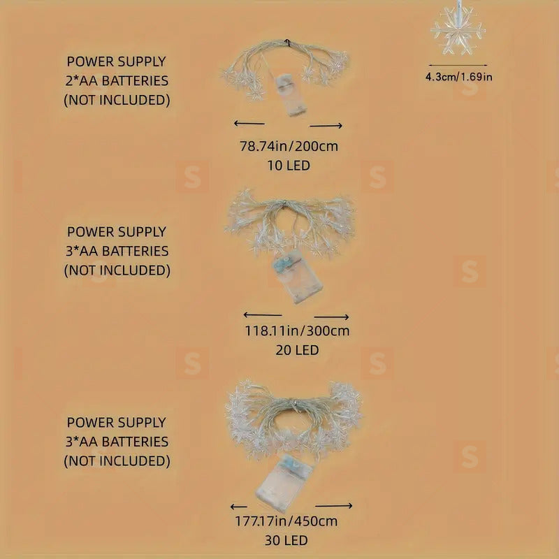 Водоустойчива светлина за снежинки, захранвана с батерии, светеща декоративна мълния за Коледа, сватби, рождени дни, празници, партита, спални, на закрито и на открито-200cm