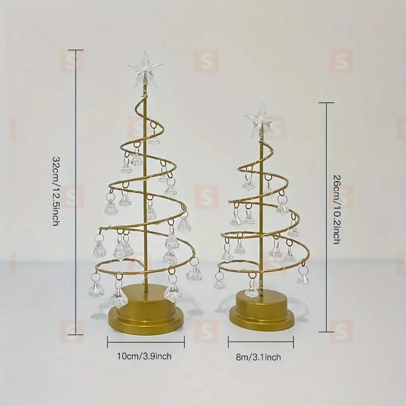 Кристална коледна елха със светодиоден шнур, спираловиден орнамент, метален дисплей, нощна лампа за коледна елха с кристална висулка, лампа за коледна елха, орнамент