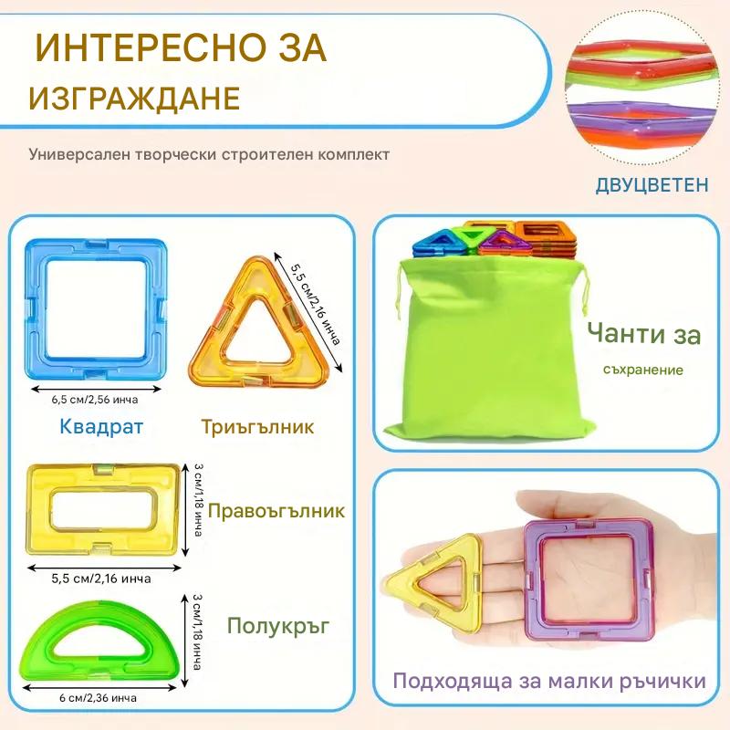 Магнитни конструктори за деца 3+ години, образователни STEM играчки за момчета и момичета, развиват логическо мислене и креативност чрез игра, съвместими с водещи марки строителни блокчета, стартов комплект.