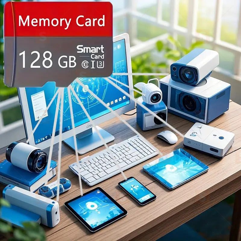 Високоскоростна TF карта 128GB, Клас 10 U3 Micro SD карта, Червено-сив дизайн, Подходяща за телефон, таблет, камера, наблюдение, конзола
