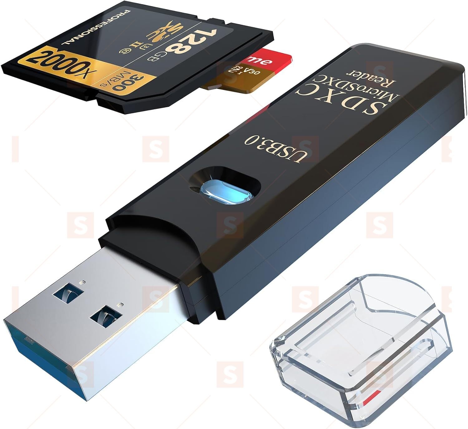 USB3.0/2.0 четец на микро SD карти, 5Gbps 2-в-1 четец на SD карти към USB адаптер, Wansurs четец на карти с памет за SDXC, SDHC, MMC, RS-MMC, Micro SDXC, Micro SD, Micro SDHC и UHS-I карта
