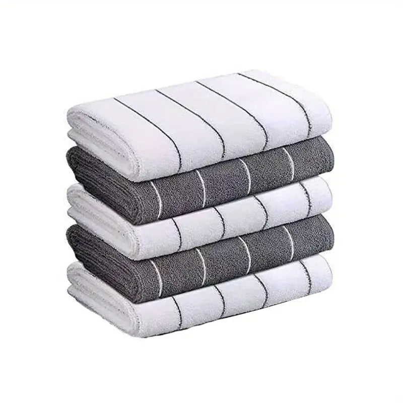 5 buc. Prosoape de bucatarie din microfibra super absorbante - prosoape late si groase gri si albe pentru curatare si uscare usoara.