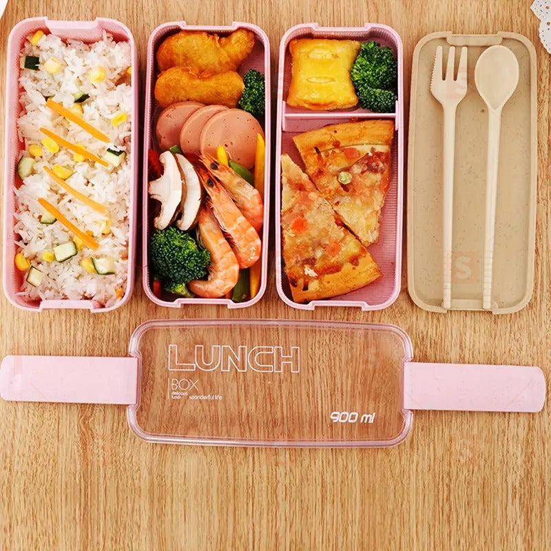 1 комплект 3 в 1 Bento Box Set - Кутия за обяд, безопасна за микровълнова печка и съдомиялна машина, с разделители и прибори - идеална за училище, пътуване и закуски