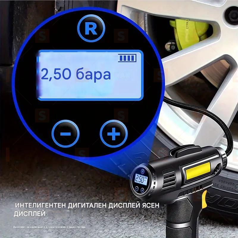 120W Преносим Автомобилен Въздушен Компресор: Напомпайте Гумите Си Лесно – Жична Ръчна Помпа с LED Светлина