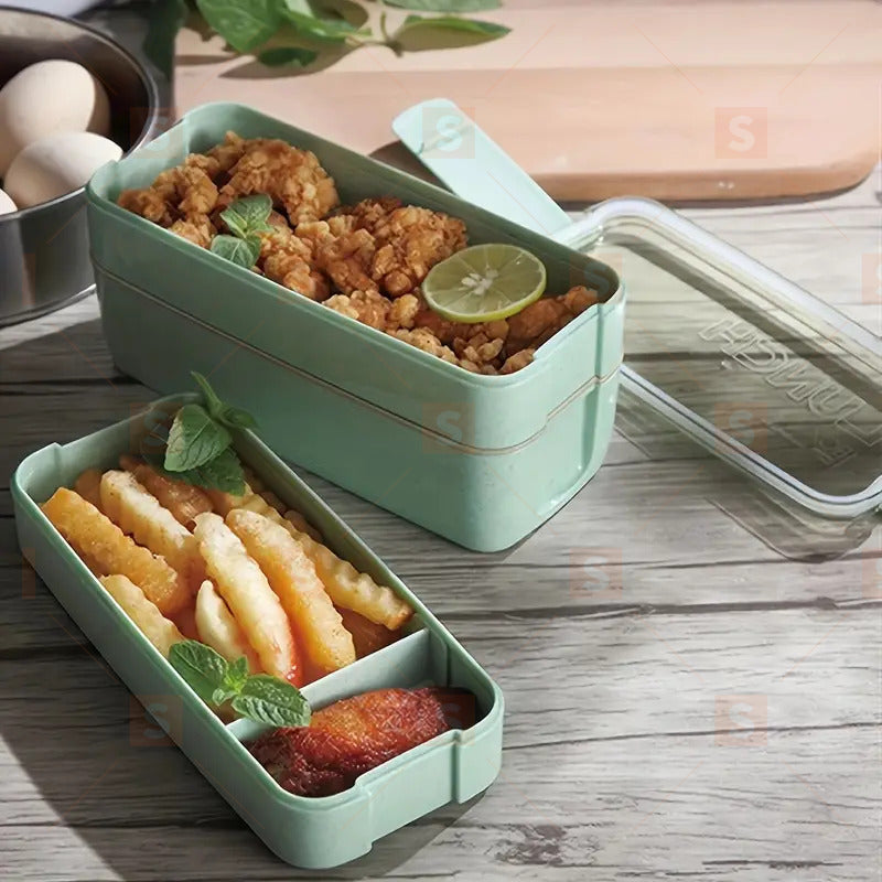 1 комплект 3 в 1 Bento Box Set - Кутия за обяд, безопасна за микровълнова печка и съдомиялна машина, с разделители и прибори - идеална за училище, пътуване и закуски