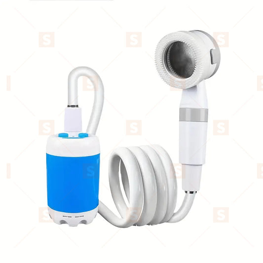Безжичен комплект за душ при къмпинг – преносима USB акумулаторна водна помпа с регулируема дюза – идеален за туризъм, къпане на домашни любимци и миене на автомобили – включва мрежеста чанта за лесно съхранение