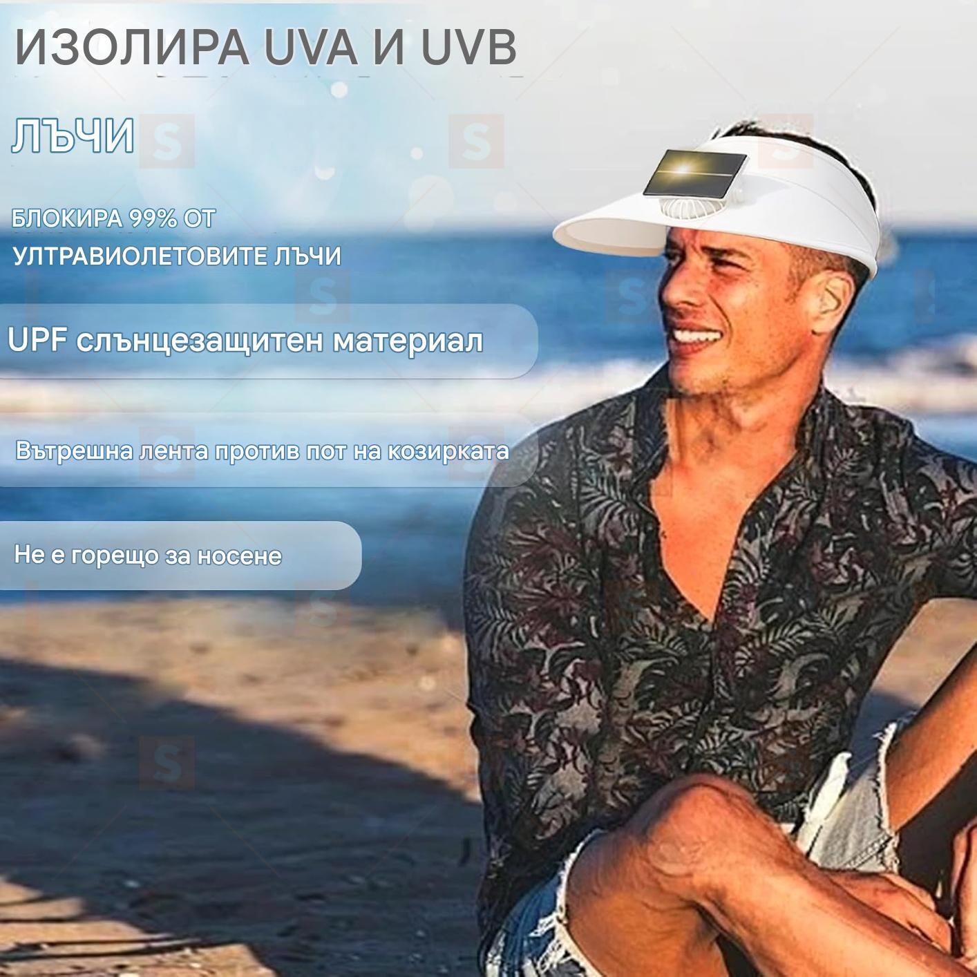 Слънчева козирка с вграден вентилатор – дамска шапка с USB зареждане, 3 скорости, защита от слънце, охлаждаща козирка за плаж и пътуване