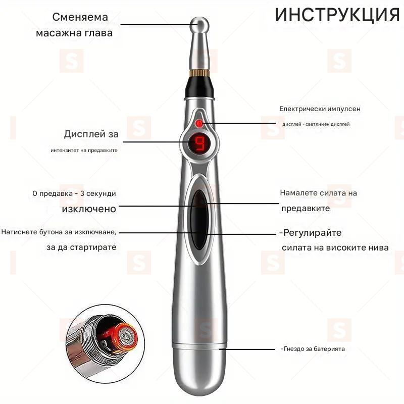 Интелигентна масажна писалка с дигитален дисплей – Многофункционална, с няколко накрайника и захранване с батерии