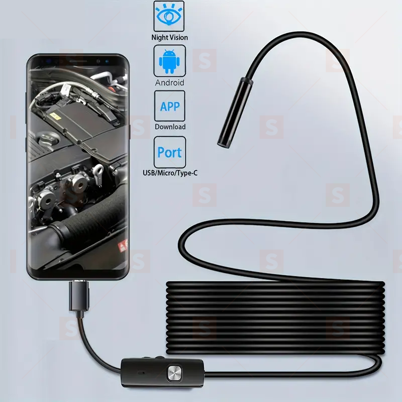 200см ендоскоп камера за Android – Мек кабел, 7мм обектив, USB и Type-C, 640×480P