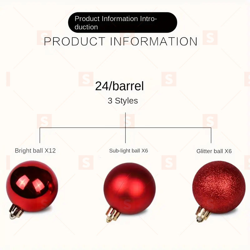 24 пакета коледни орнаменти за топка с нишки, малки топчета, нечупливи пластмасови коледни лампички, висящи декорации за коледна елха, празник, сватба, парти