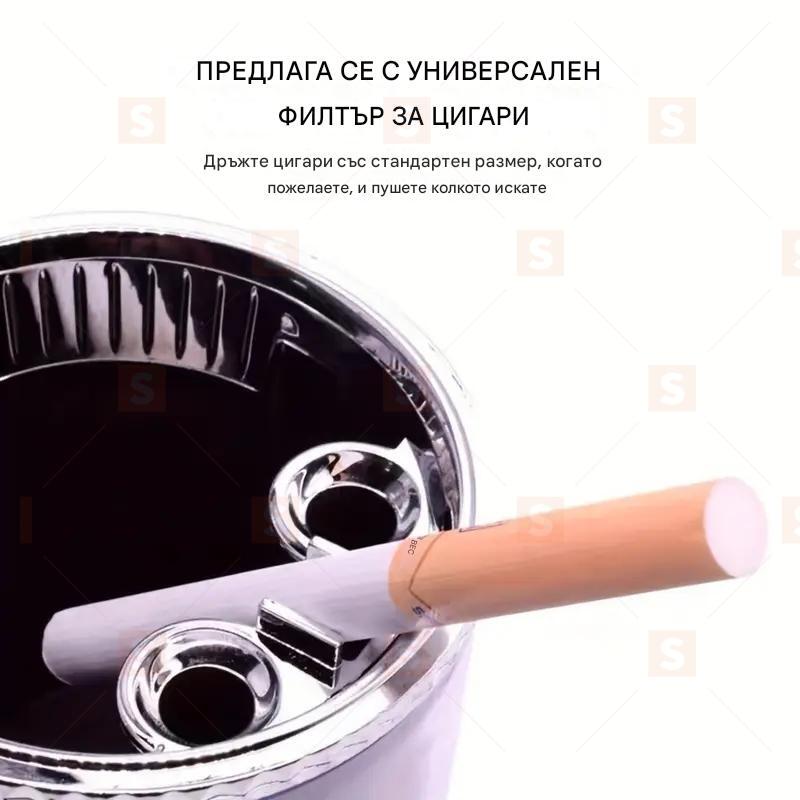 Малка кола, каравана, автомобилна пепелник с LED светлина, мини кошче за боклук, преносим с капак, за поставка за чаша в кола, дом, офис и пътуване.