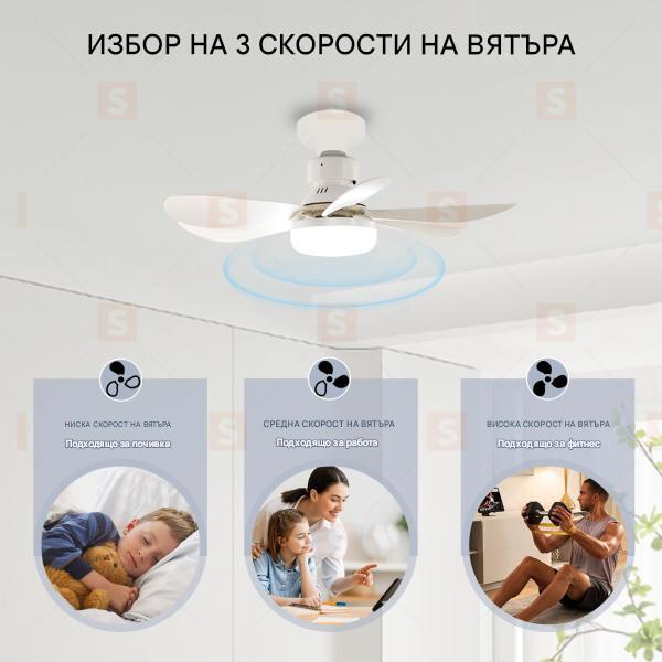 Модерна вентилаторна лампа с форма на цвете, LED осветление, дистанционно управление, 40W, 1200 лумена
