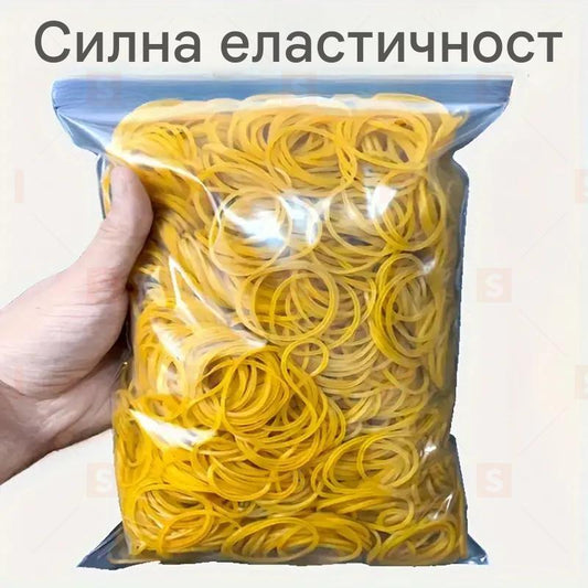 100 бр. Жълти ластици с висока еластичност – Мултифункционални ластици с диаметър 38 мм от естествен каучук за офис, училище и дома