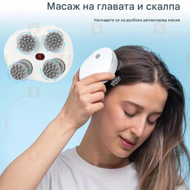 Презареждащ се електрически масажор за скалп със силиконова четка – за релакс, стимулиране на растежа на косата и масаж при къпане. Подходящ за глава, котки, бръснене и скалп масаж.