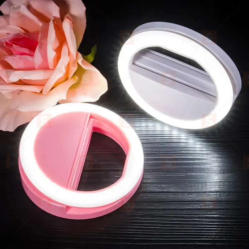 LED Selfie Flash Ring Light – преносим мини кръгъл LED пръстен за телефон – ярка бяла светлина за селфита, видео и стрийминг – подходяща за кожа, батерийно захранване – декоративна светлина за мобилни снимки, TikTok, YouTube и лайв излъчване