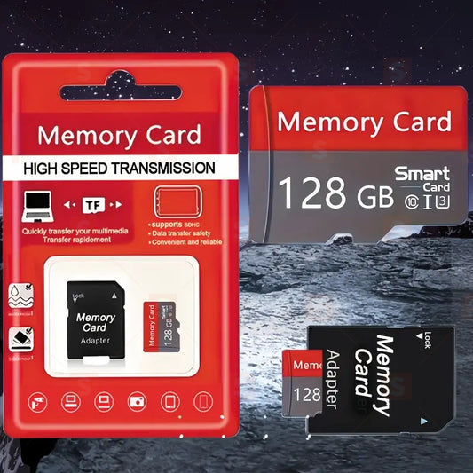 Високоскоростна TF карта 128GB, Клас 10 U3 Micro SD карта, Червено-сив дизайн, Подходяща за телефон, таблет, камера, наблюдение, конзола