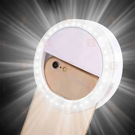 LED Selfie Flash Ring Light – преносим мини кръгъл LED пръстен за телефон – ярка бяла светлина за селфита, видео и стрийминг – подходяща за кожа, батерийно захранване – декоративна светлина за мобилни снимки, TikTok, YouTube и лайв излъчване