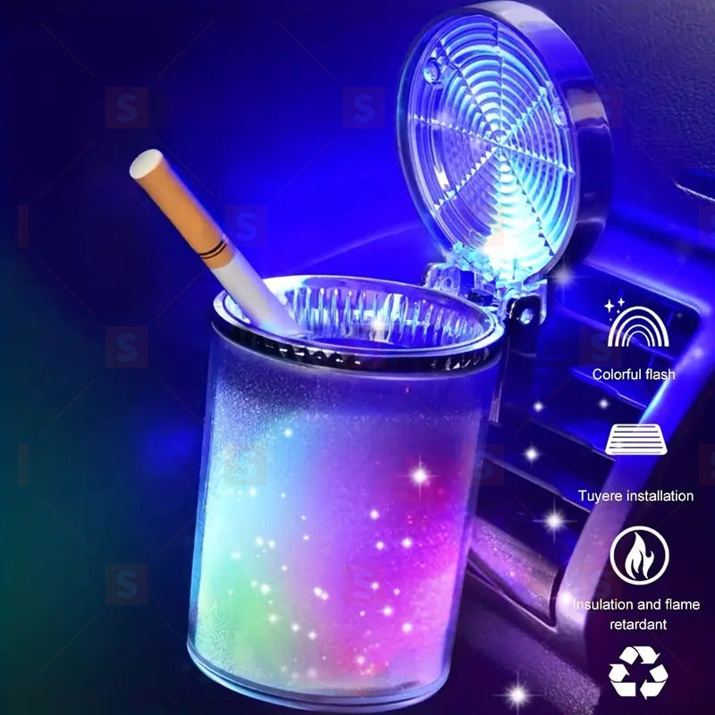 Малка кола, каравана, автомобилна пепелник с LED светлина, мини кошче за боклук, преносим с капак, за поставка за чаша в кола, дом, офис и пътуване.