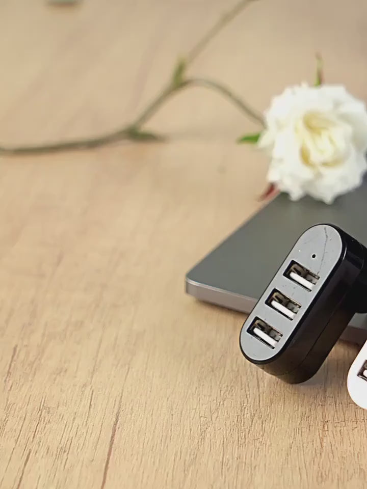 3-в-1 USB въртящ се хъб за лаптоп и компютър – Компактен USB адаптер с 3 порта, USB 3.0 хъб с пестене на място, въртящ се дизайн, съвместим с всички устройства