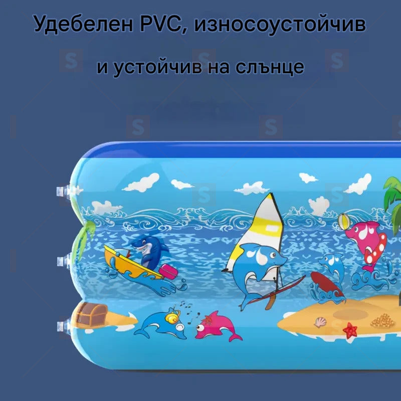 Надуваем семеен басейн с горен пръстен, изработен от PVC, с допълнителни елементи – не изисква електричество, подходящ за плуване и игри у дома, с подсилен дизайн тип 