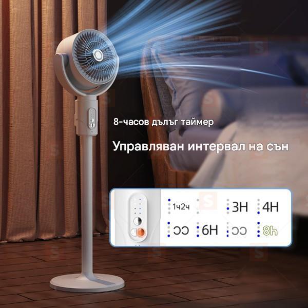 Безшумен акумулаторен вентилатор с 360° въртене и дистанционно управление