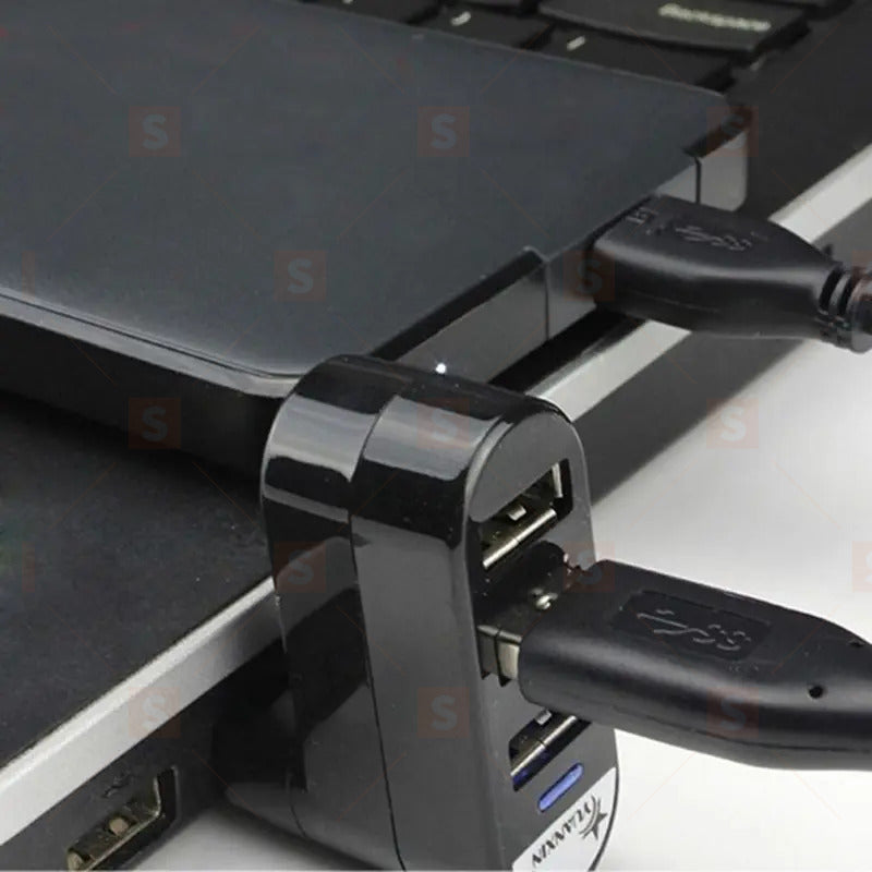 3-в-1 USB въртящ се хъб за лаптоп и компютър – Компактен USB адаптер с 3 порта, USB 3.0 хъб с пестене на място, въртящ се дизайн, съвместим с всички устройства