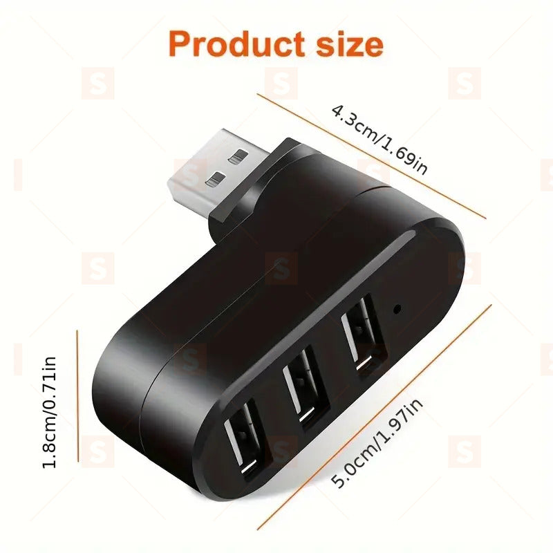 3-в-1 USB въртящ се хъб за лаптоп и компютър – Компактен USB адаптер с 3 порта, USB 3.0 хъб с пестене на място, въртящ се дизайн, съвместим с всички устройства