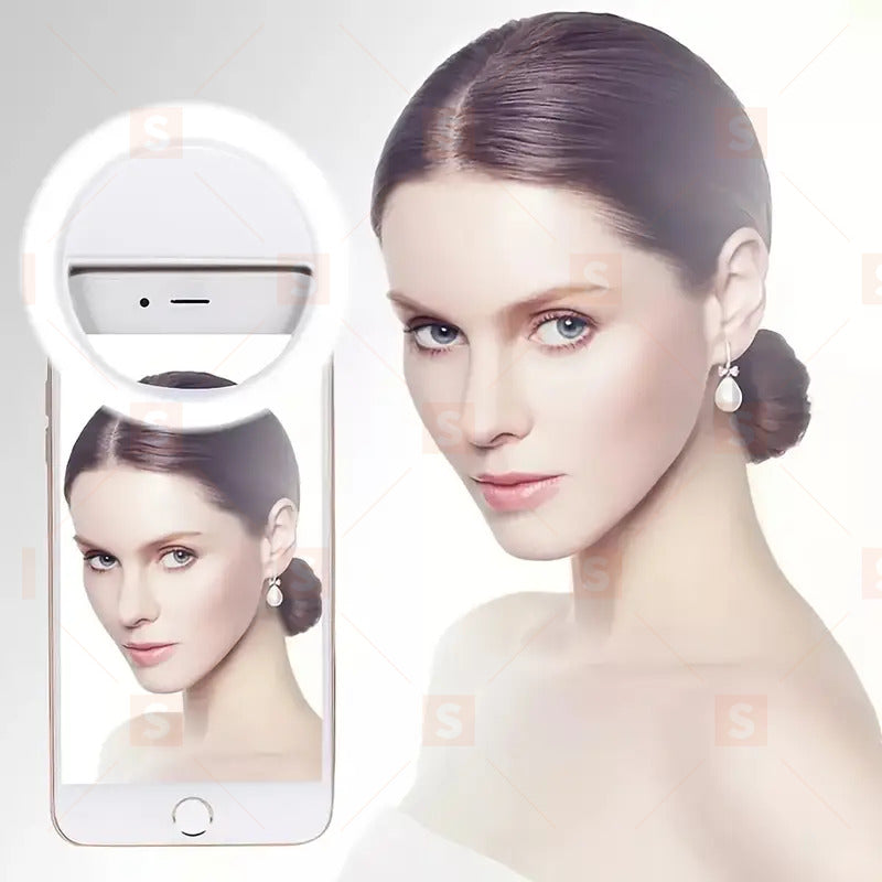 LED Selfie Flash Ring Light – преносим мини кръгъл LED пръстен за телефон – ярка бяла светлина за селфита, видео и стрийминг – подходяща за кожа, батерийно захранване – декоративна светлина за мобилни снимки, TikTok, YouTube и лайв излъчване