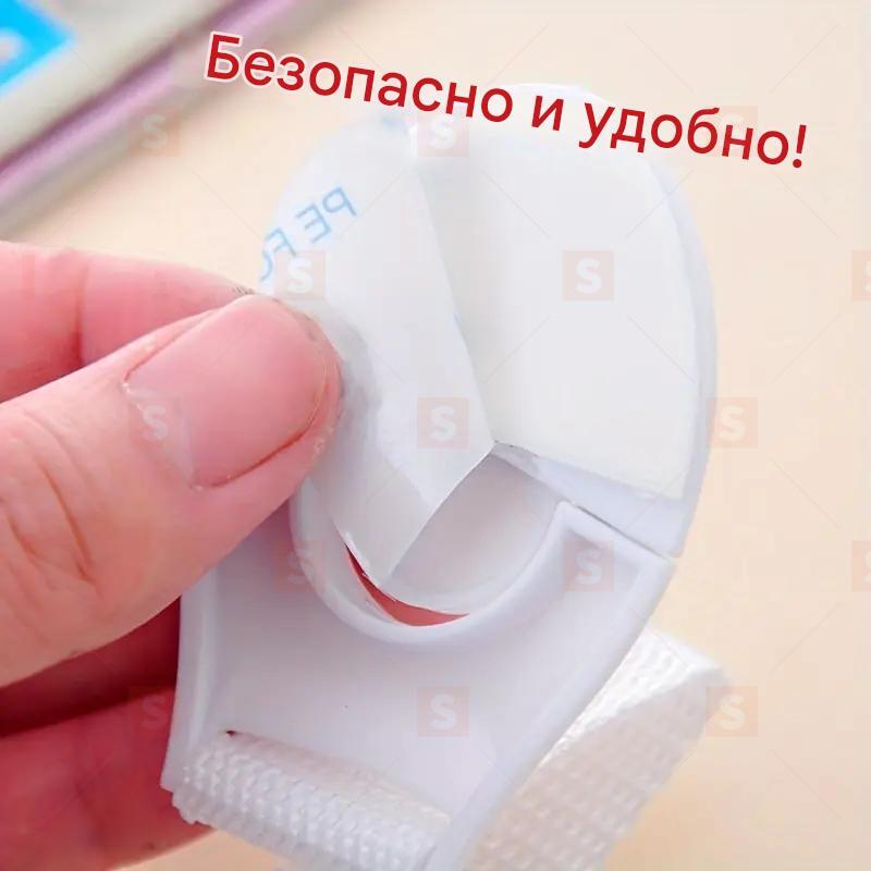 10 броя бели заключалки за шкафове и чекмеджета, лесен монтаж без пробиване. Изработени от здрав ABS пластмаса с лепящи ленти. Защита за шкафове, хладилници и др. Минималистичен дизайн, надеждна детска защита.